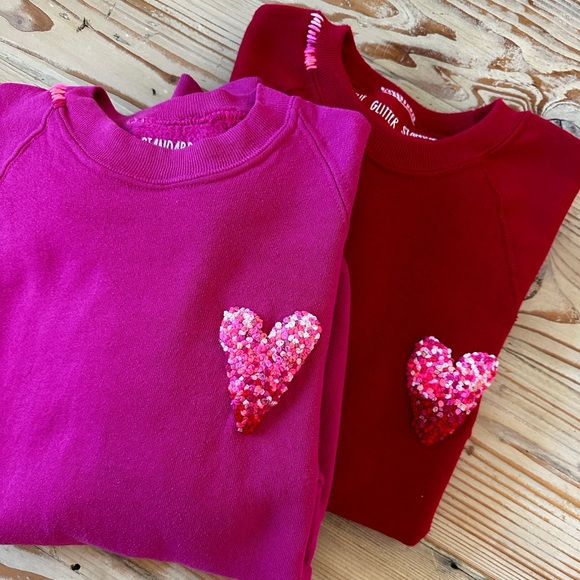 Vintage Pink Hand Embroidered French Knot Heart Crew - Picture 1 of 4